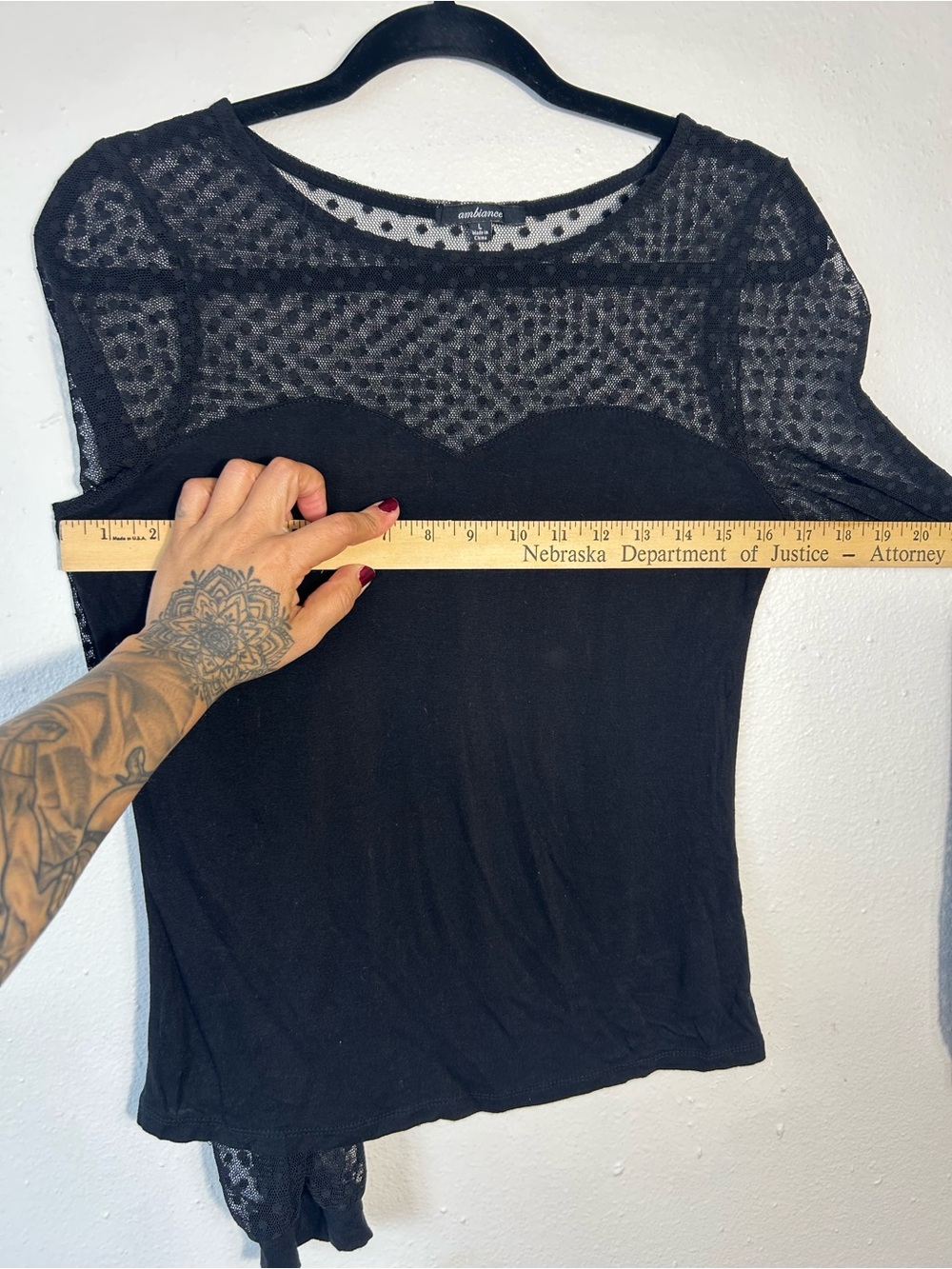 Ambiance Black Mesh Polka Dot Long Sleeve Top Sweetheart Neckline Women's Size L - Picture 5 of 6